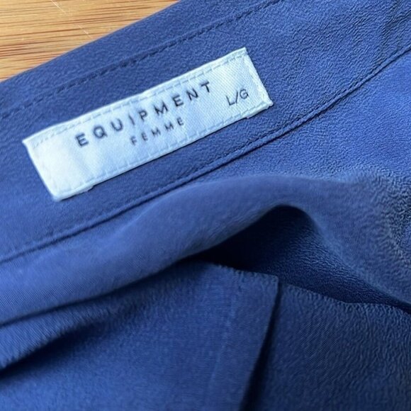 NWT Equipment Femme navy Adalyn Silk Sleeveless Shirtdress button down Size L - Picture 6 of 10